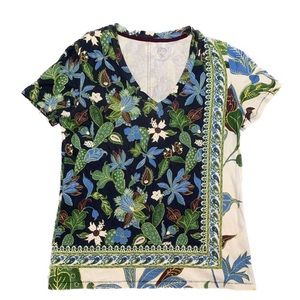 Tory Burch, Women’s V-Neck Top, Blue Multi, Size Small, Good Condition.